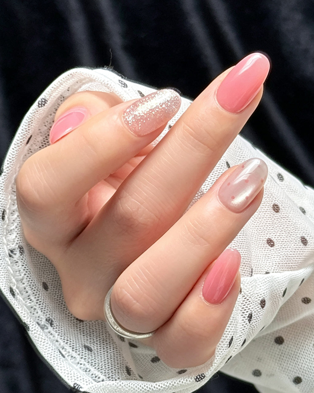 Cherry Pink Jelly Press-On Nails | Handcrafted Cat-Eye