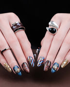 Christmas Fantasy | Handcrafted Navy Cat-Eye & 3D Holiday Press-On Nails
