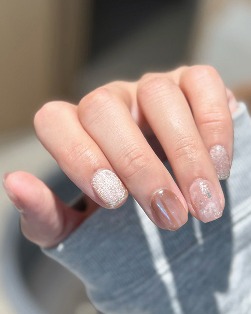 Blossom Peach | Nude Pink Cat Eye & Gold Foil Press-On Nails