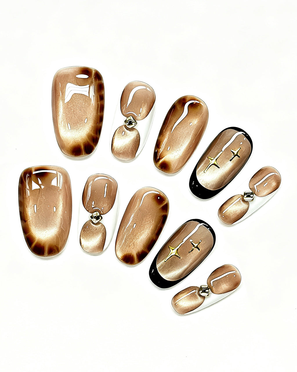 Golden Mocha Cat-Eye Press-On Nails | Handcrafted