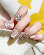 Champagne Glazed Pearl Press-On Nails | Handcrafted