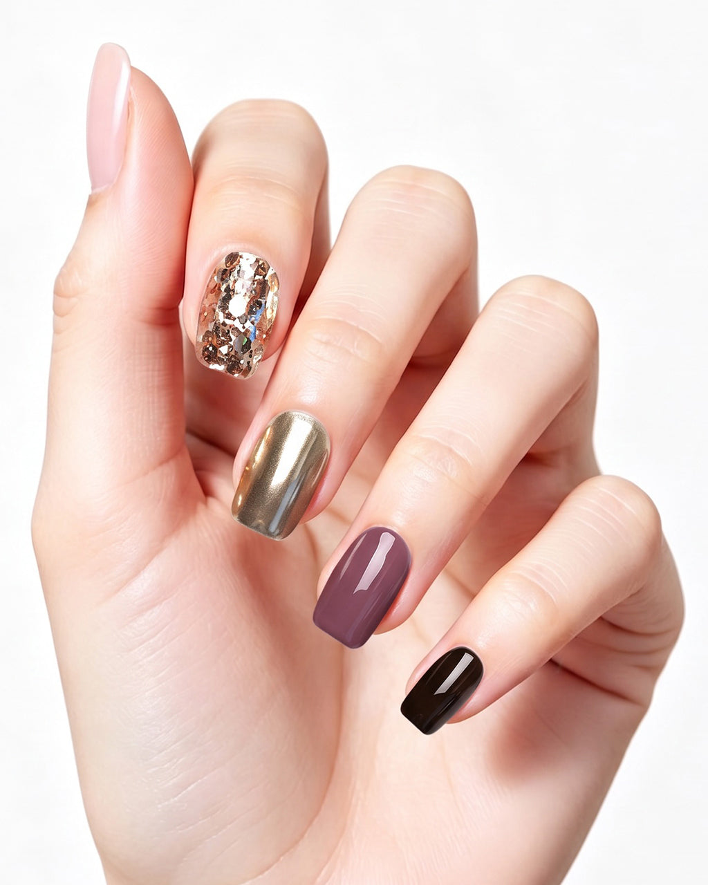 Gilded Warm Brown & Mirror Gold Handmade Press-On Nails