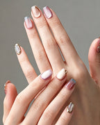 Rhythmic Light | Handcrafted Pink Aurora & Metallic Line Press-On Nails