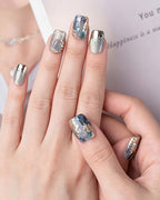 Dew Bubbles | Ice Blue Cat Eye & Chrome French Tip Press-On Nails