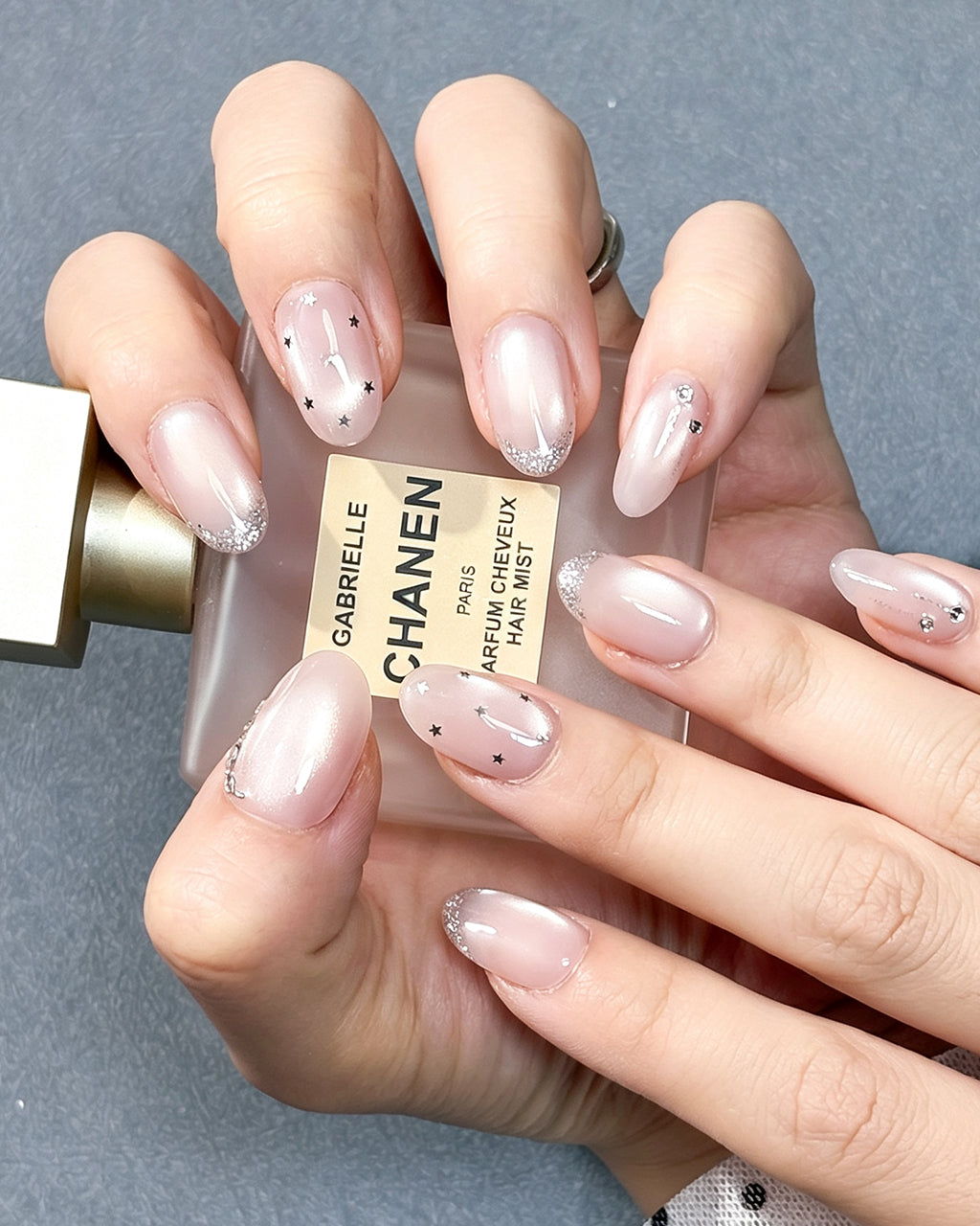Handcrafted Celestial Stars & Nude Cat-Eye Press-On Nails