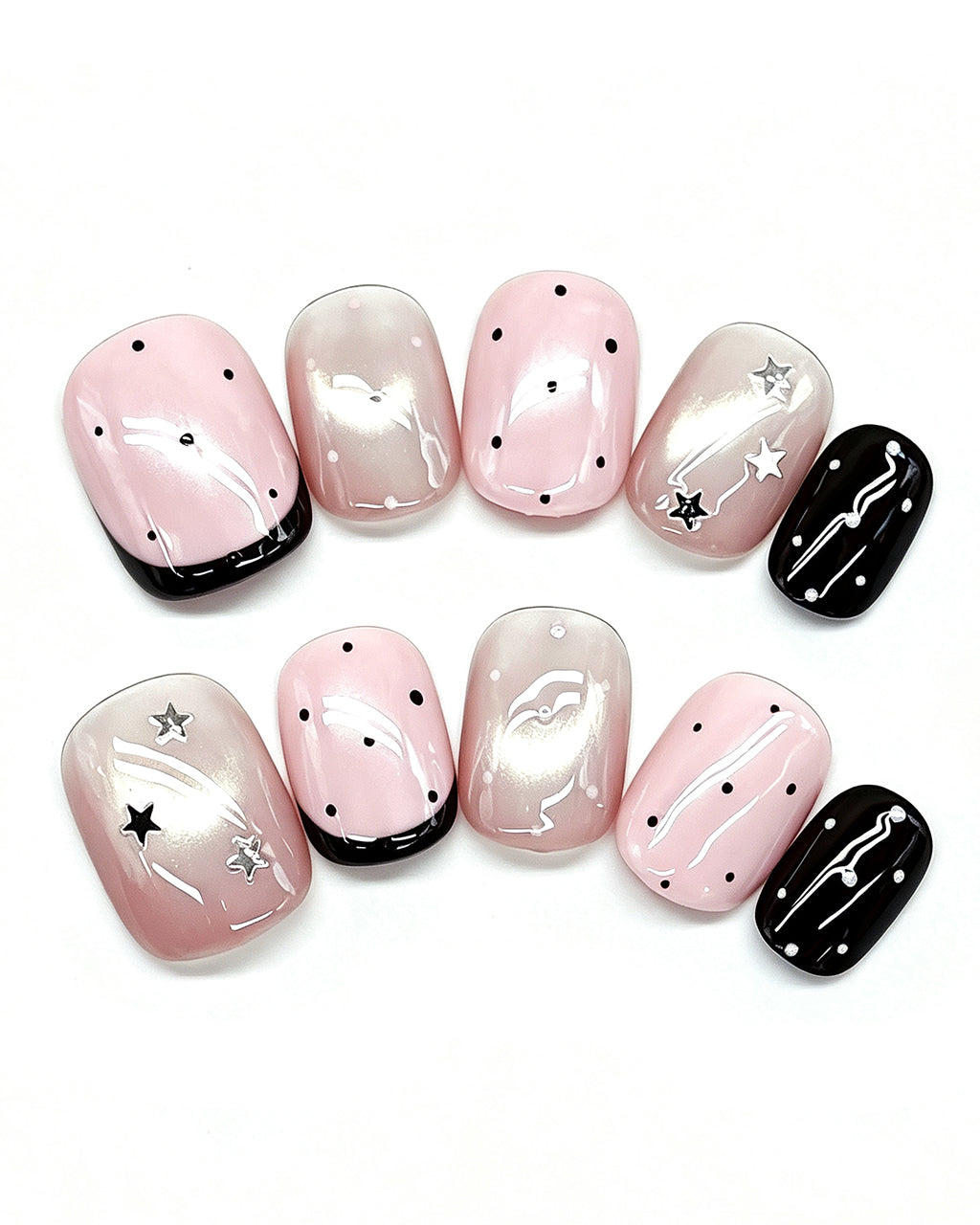 Parisian Girl | Pink & Black Polka Dot Handmade Press-On Nails