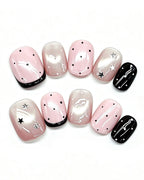 Parisian Girl | Pink & Black Polka Dot Handmade Press-On Nails