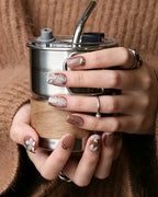 Ice Flower | Handcrafted Magnolia & Metallic Gold French Press-On Nails