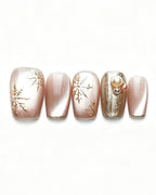 Champagne Gold Cat Eye Press On Nails - Starburst Fireworks
