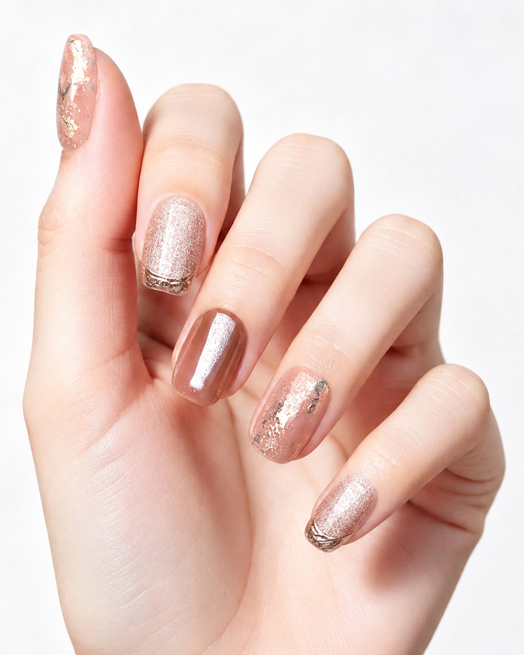 Blossom Peach | Nude Pink Cat Eye & Gold Foil Press-On Nails