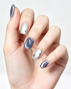 Star Flecks | Handcrafted Celestial Cat-Eye & Silver Star Press-On Nails