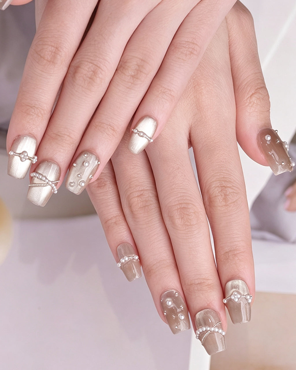 Afloat | 100% Handcrafted Pearl Cat-Eye Press-On Nails