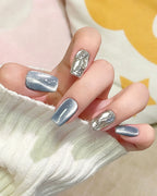 Molten Silver Chrome Cat-Eye Nails | Handmade