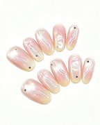 Soft Peach Blush Crystal Press-On Nails | Handcrafted