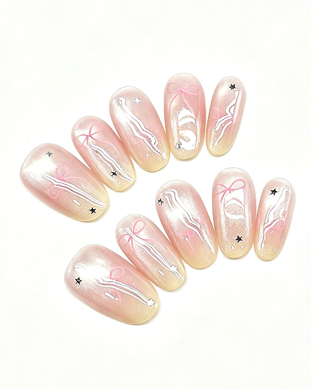 Soft Peach Blush Crystal Press-On Nails | Handcrafted