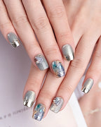 Dew Bubbles | Ice Blue Cat Eye & Chrome French Tip Press-On Nails