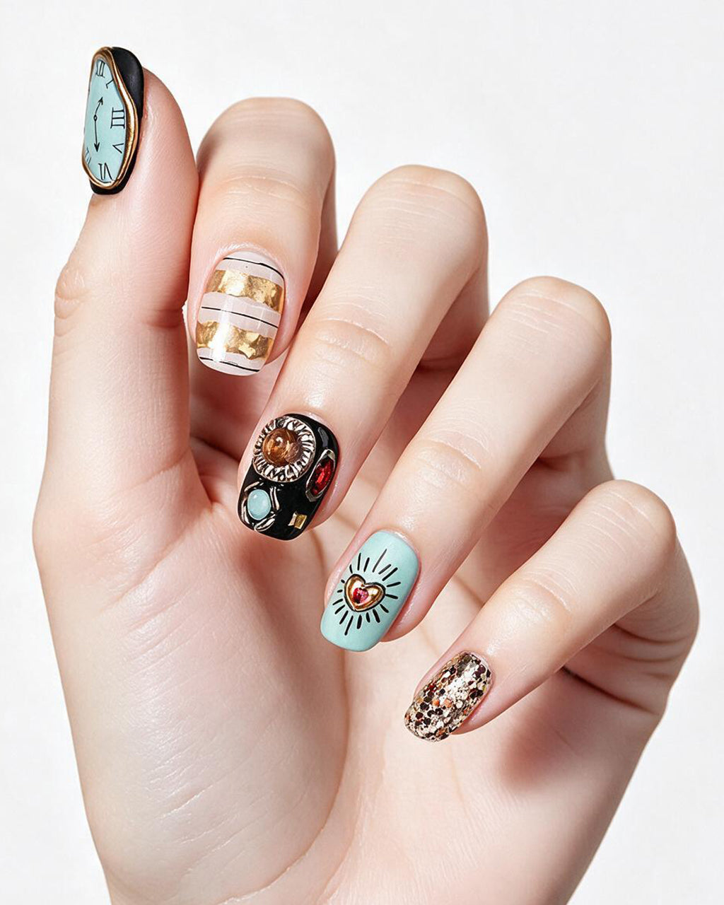 Singularity | Handcrafted Surrealist Melting Clock & Baroque Press-On Nails
