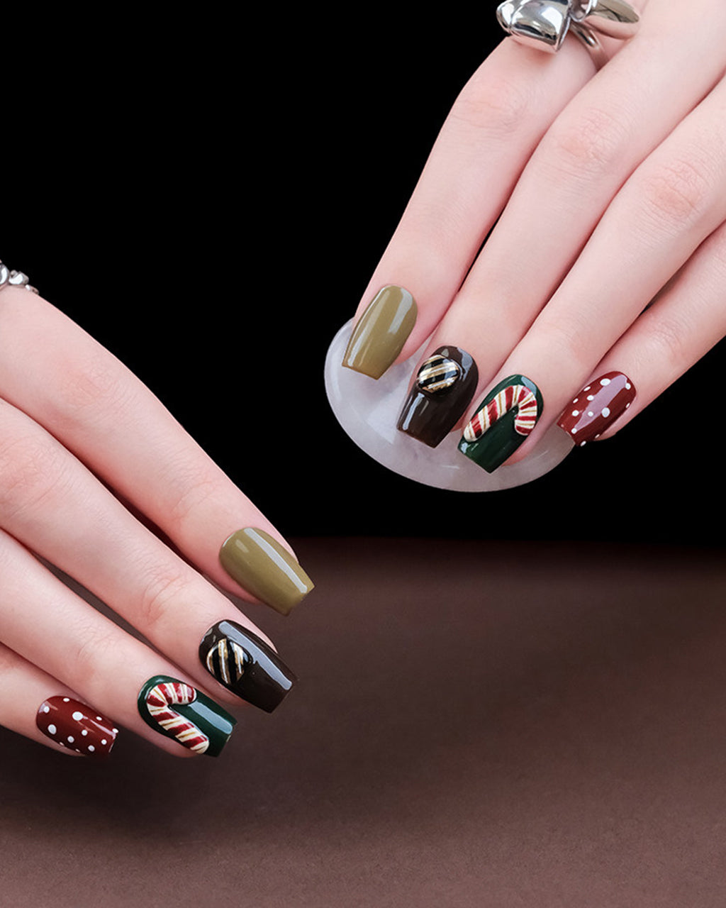 Christmas Fairy Tale | Handcrafted 3D Christmas Tree & Candy Cane Press-On Nails