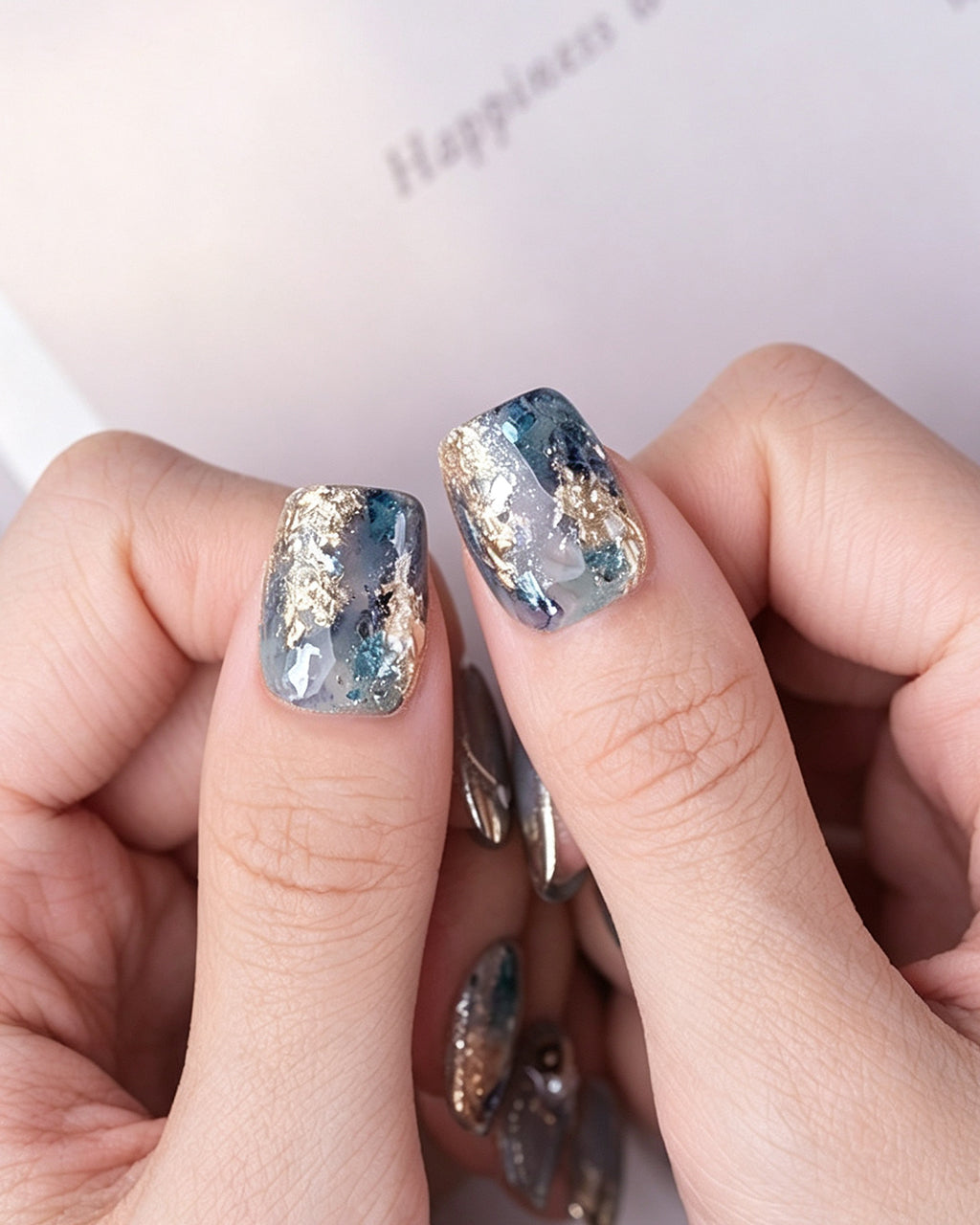 Dew Bubbles | Ice Blue Cat Eye & Chrome French Tip Press-On Nails