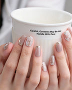 Ice Flower | Handcrafted Magnolia & Metallic Gold French Press-On Nails