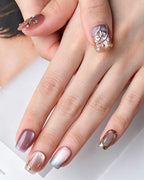 Rhythmic Light | Handcrafted Pink Aurora & Metallic Line Press-On Nails