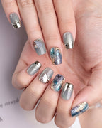 Dew Bubbles | Ice Blue Cat Eye & Chrome French Tip Press-On Nails
