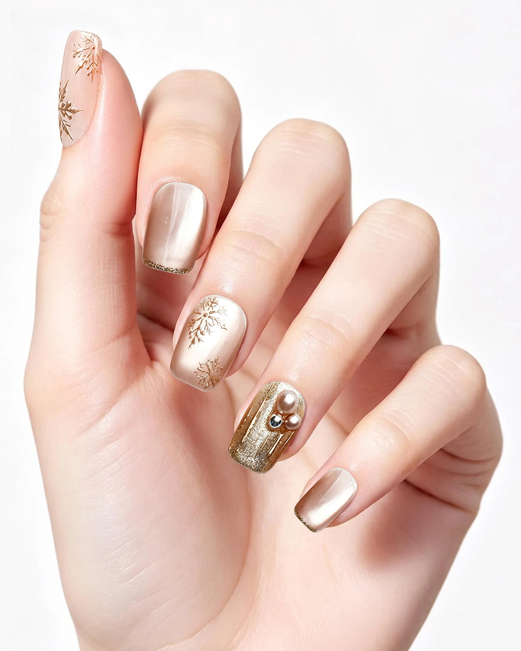 Champagne Gold Cat Eye Press On Nails - Starburst Fireworks
