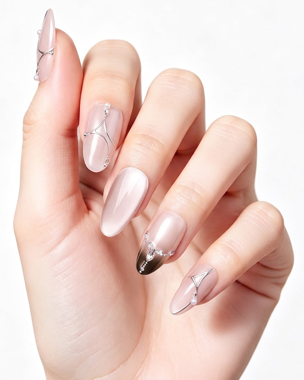 Boiled Water | 100% Handcrafted Sheer Nude Cat-Eye Press-On Nails